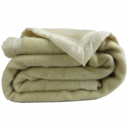 Couverture laine ultra chaude écrue galon satin